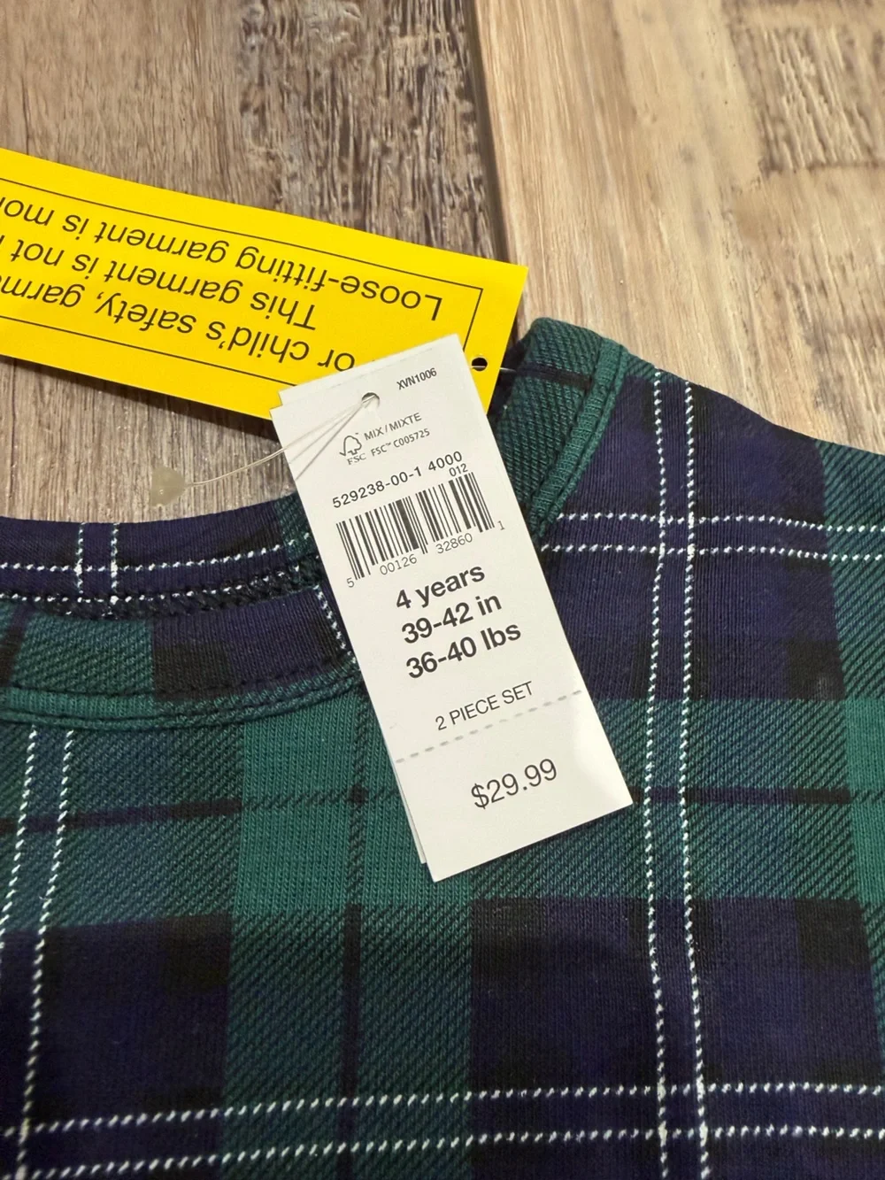 NEW! GAP KIDS Green & Navy Plaid Kids Pajama Set Size 4
